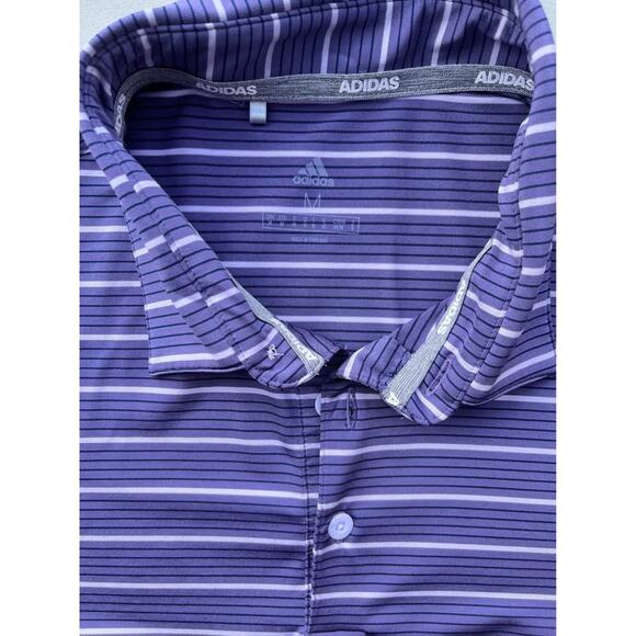 Adidas Purple & White Striped Golf Polo: Size Medium - Picture 2 of 5